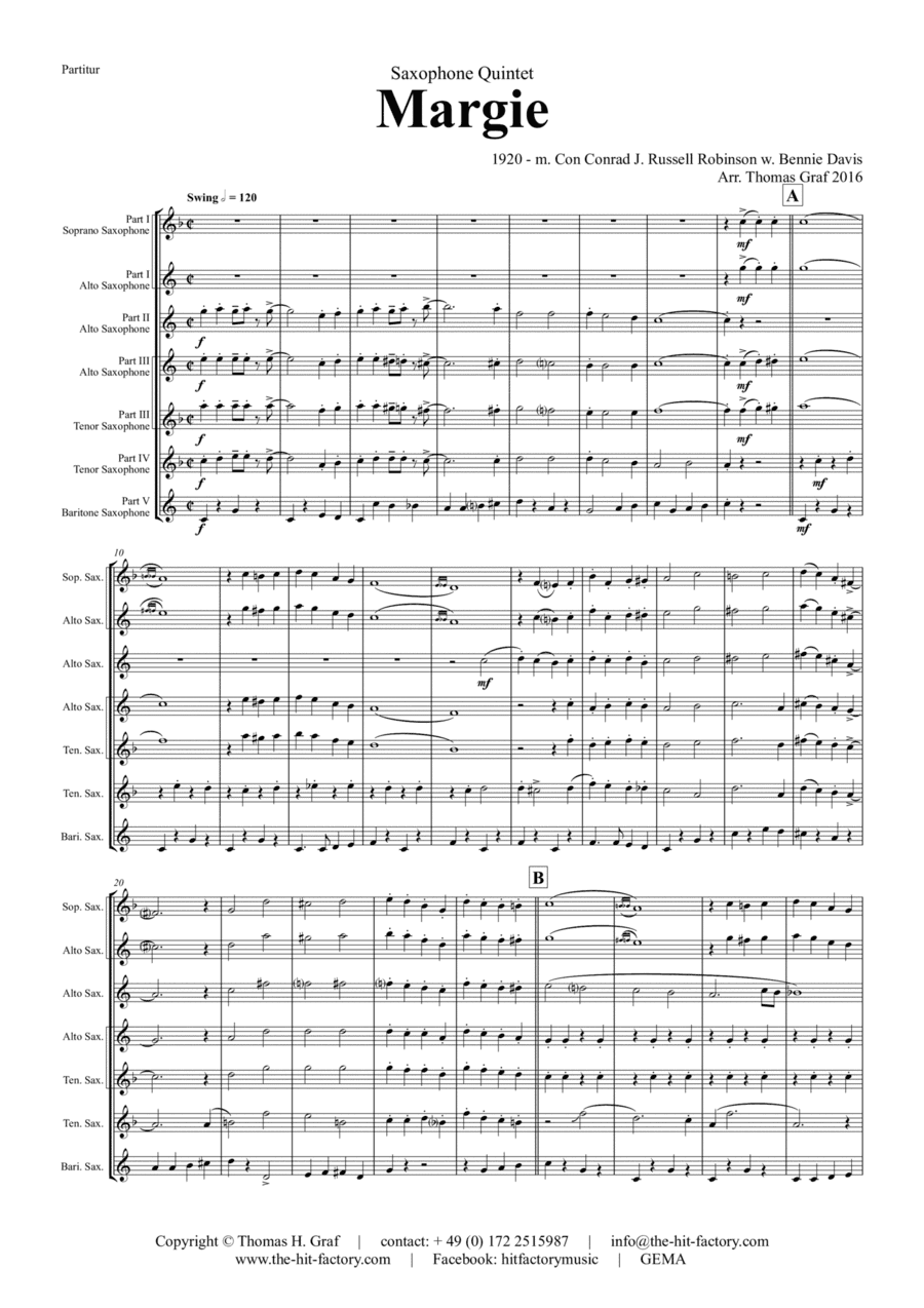 Margie - Dixieland Classic - Saxophone Quintet (arr. Thomas Graf)