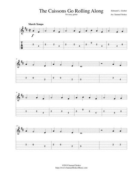 The Caissons Go Rolling Along (The Army Goes Rolling Along) - for easy guitar with TAB (arr. Samuel Stokes)