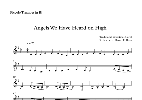 Angels We Have Heard on High  - Gloria in excelsi Deo - Easy Piccolo Trumpet (arr. Daniel H Rosa)