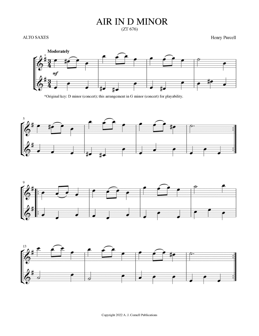 Air in D Minor (ZT 676) (arr. Mark Phillips)