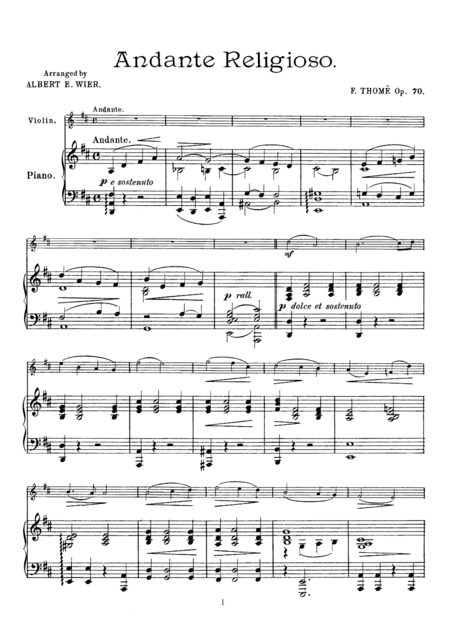 Thomé Andante religioso, for Violin & Piano, VN005 (arr. A. E. Wier)