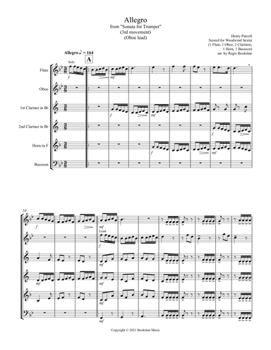 Allegro (from "Sonata for Trumpet") (Bb) (Woodwind Sextet - 1 Flute, 1 Oboe, 2 Clar, 1 Hrn, 1 Bassoo (arr. Regis Bookshar)