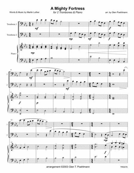 A MIGHTY FORTRESS - TROMBONE Duet with Piano Accompaniment (grade 2+) (arr. Glen Poehlmann)