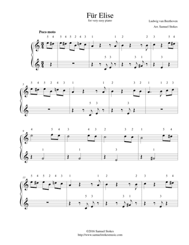Für Elise - for very easy piano (arr. Samuel Stokes)