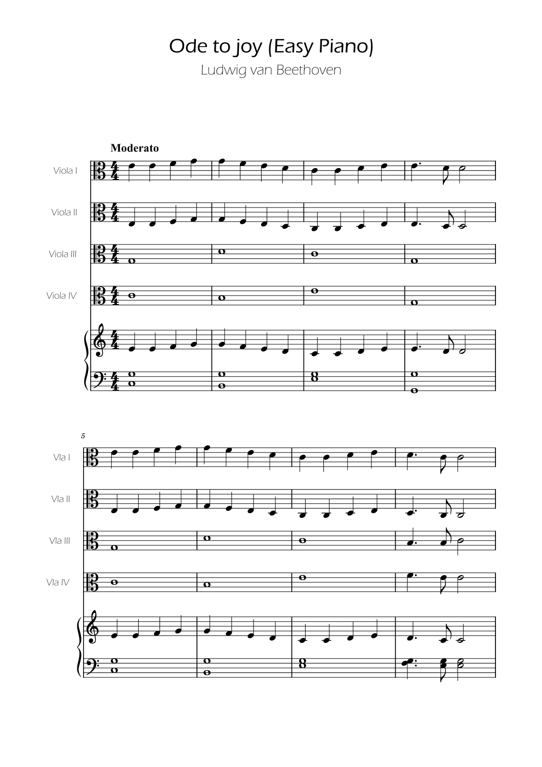 Ode To Joy - Easy Viola Quartet w/ piano accompaniment (arr. Ygor Nunes)