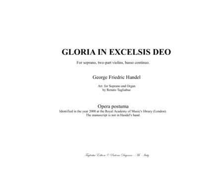 GLORIA IN EXCELSIS DEO - Handel - Arr. for Soprano and Organ 3 staff (arr. Renato Tagliabue)