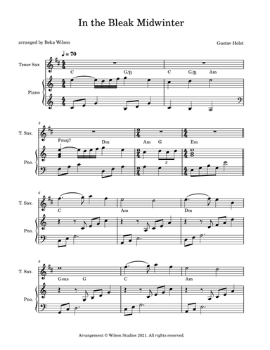 In the Bleak Midwinter--tenor sax solo (arr. Beka Wilson)