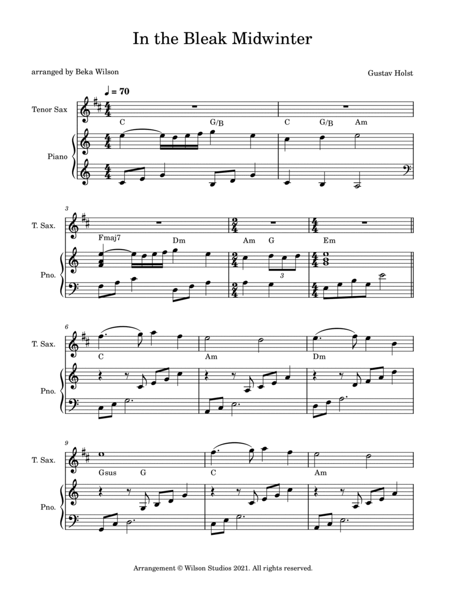 In the Bleak Midwinter--tenor sax solo (arr. Beka Wilson)
