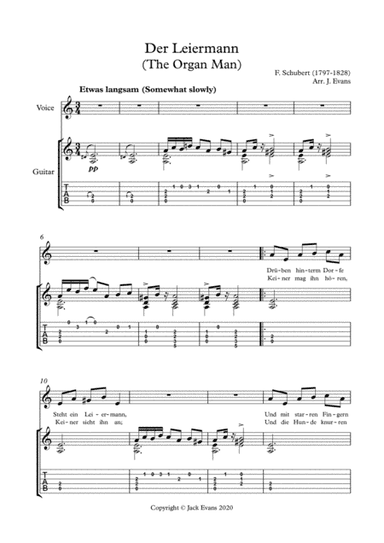 Schubert- Der Leiermann for voice and guitar (arr. Evans, Jack)