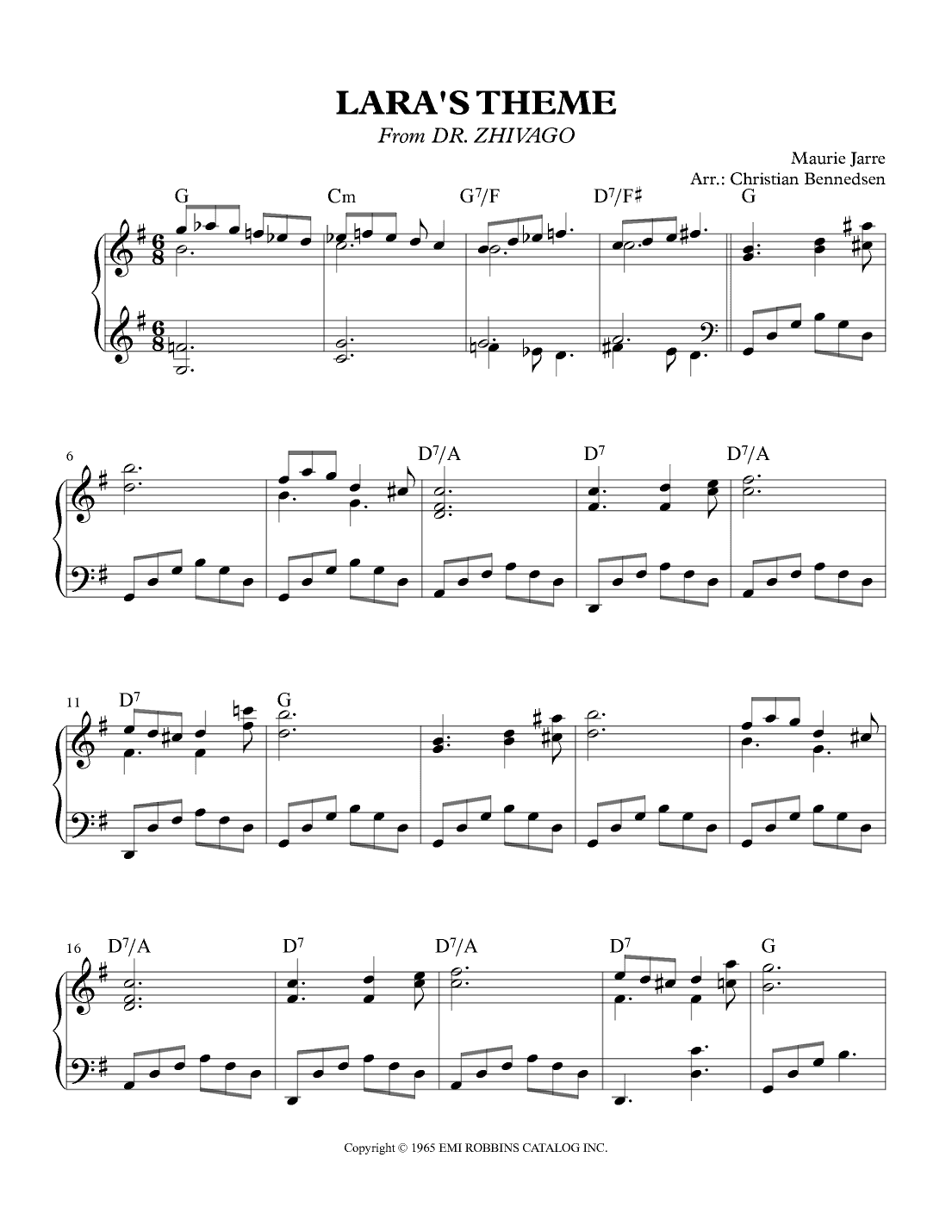 Lara's Theme From Doctor Zhivago (arr. Christian Bennedsen)
