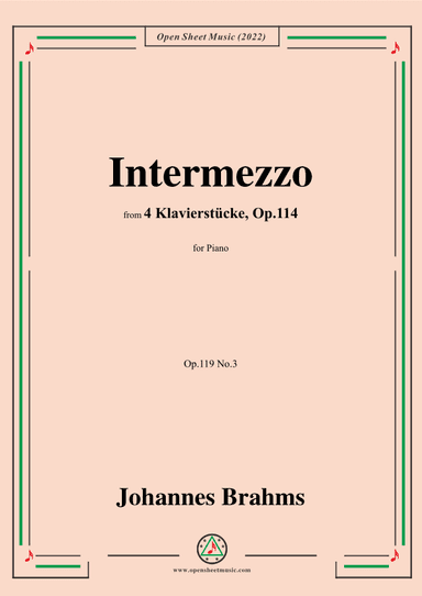 Brahms-Intermezzo,from 4 Klavierstucke,Op.119 No.3 in C Major,for Piano (arr. OSM Press)