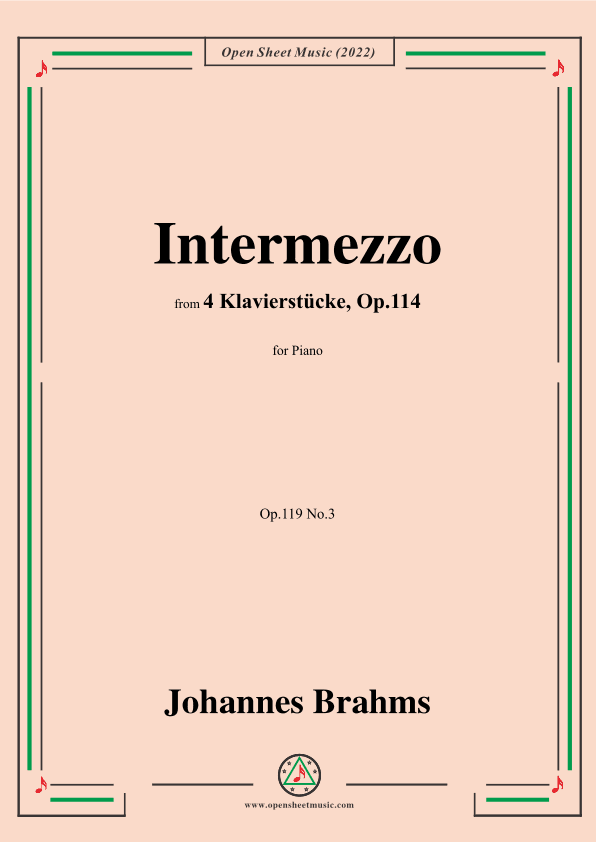 Brahms-Intermezzo,from 4 Klavierstucke,Op.119 No.3 in C Major,for Piano (arr. OSM Press)