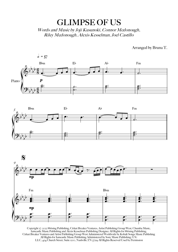 Glimpse Of Us (arr. Bruna T.)