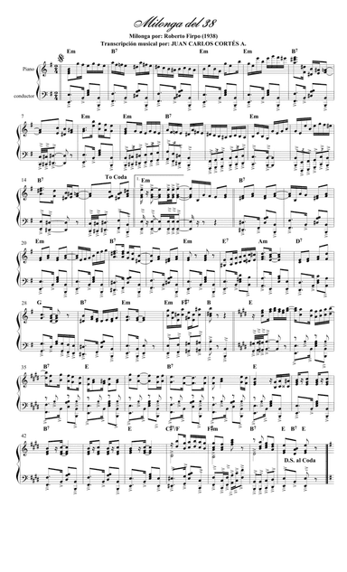 Milonga del 38. Por Roberto Firpo (arr. Juan Carlos Cortés A.)