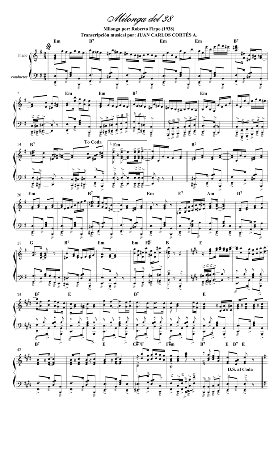 Milonga del 38. Por Roberto Firpo (arr. Juan Carlos Cortés A.)