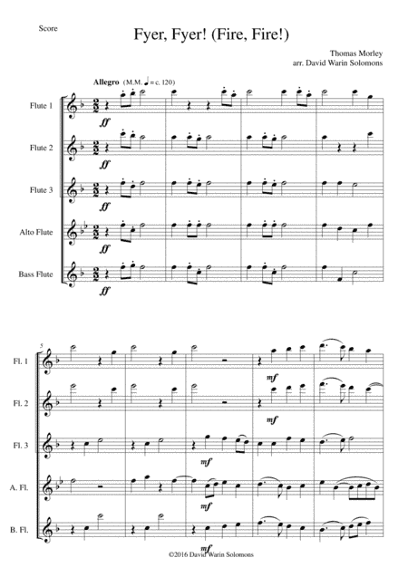 Fyre Fyre! (Fire! Fire!) for flute quintet (arr. David Warin Solomons)