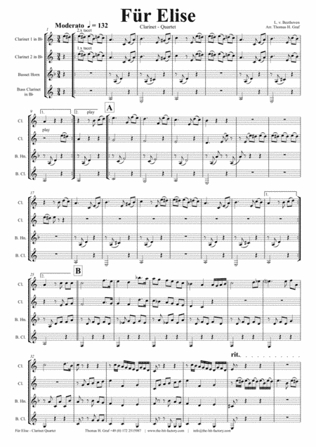 For Elise - Ludwig van Beethoven - Clarinet Quartet (arr. Thomas H. Graf)