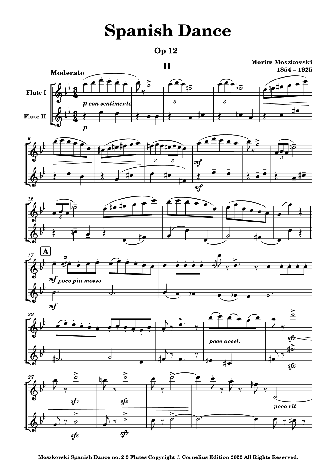 Moritz Moszkovski Spanish Dance No. 2 "Moderato" from Opus 12 Flute Duet Woodwind Ensemble (arr. Glenn Martin)