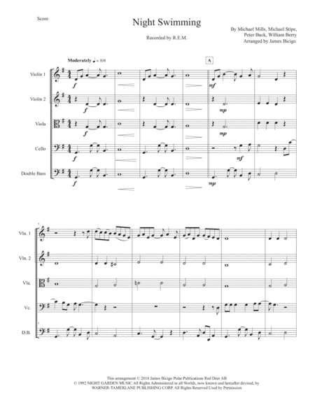 Nightswimming (arr. Jim Bicigo)