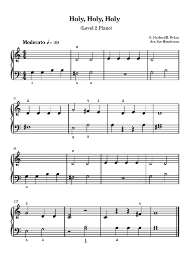 Holy Holy Holy (Traditional) - Beginner Piano (Level2) (arr. Zoe Henderson)