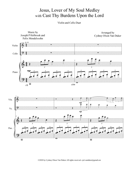 Jesus, Lover of My Soul  medley with Cast Thy Burdens Upon the Lord   violin and cello duet w/piano (arr. Cydney Olson Van Duker)
