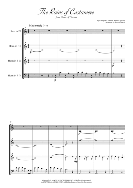 The Rains Of Castamere (arr. Robert Newth)
