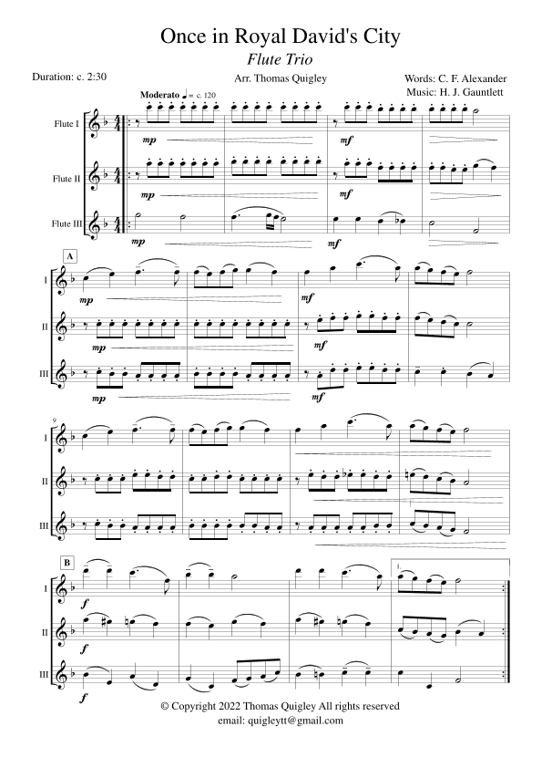 Once in Royal David's City (Flute Trio) (arr. Thomas Quigley)