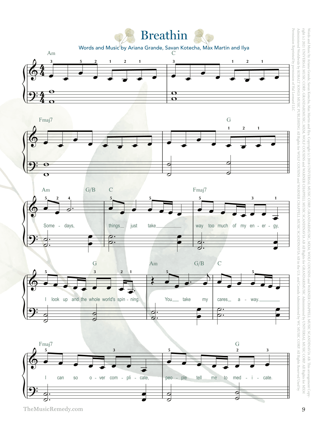 Breathin (arr. Gaili Schoen for TheMusicRemedy.com)