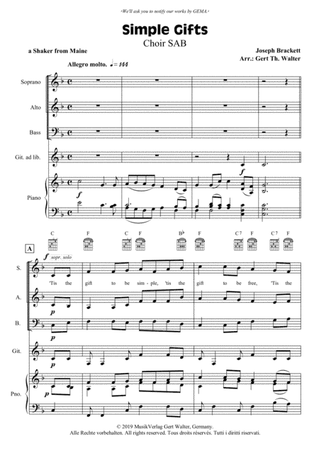 Simple Gifts (arr. Gert Th. Walter)