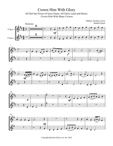 Crown Him With Glory (treble F instrument duet, parts only) (arr. Sandra Zylstra)