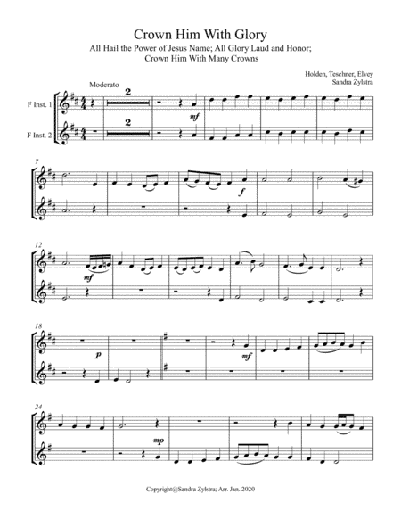 Crown Him With Glory (treble F instrument duet, parts only) (arr. Sandra Zylstra)