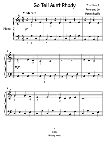 Go Tell Aunt Rhody (big note) - Piano Solo - Easy Beginner (arr. Dennis Ruello)