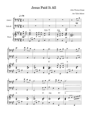 Jesus Paid It All (Cello Duet with Piano) (arr. Tyler Adams)