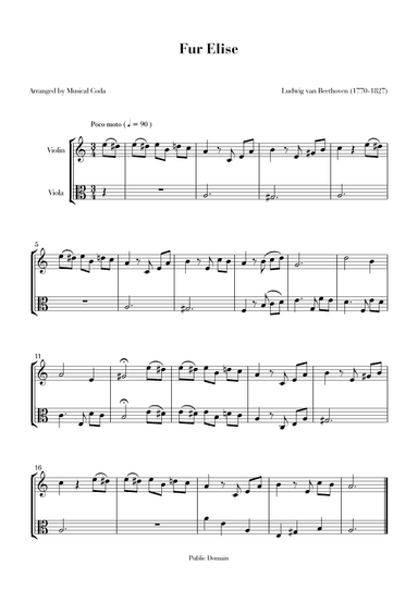 Fur Elise - Violin & Viola (arr. Musical Coda)