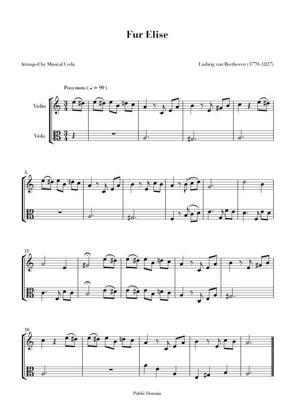 Fur Elise - Violin & Viola (arr. Musical Coda)