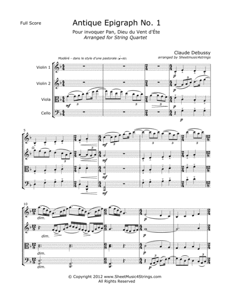 Debussy, C. - Antique Epigraph No. 1 for String Quartet (arr. Linda M. Scott)