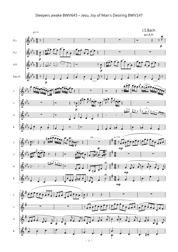 Sleepers awake BWV645~Jesu, Joy of Man's Desiring BWV147 (arr. Akemi Hirano)
