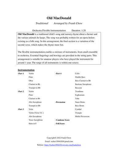 Old MacDonald (Orchestra/ Concert Band Flexible Instrumentation) (arr. Frank Chow)