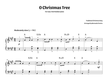 O Christmas Tree (easy-intermediate piano – A major) (arr. Bernardo Pereira)
