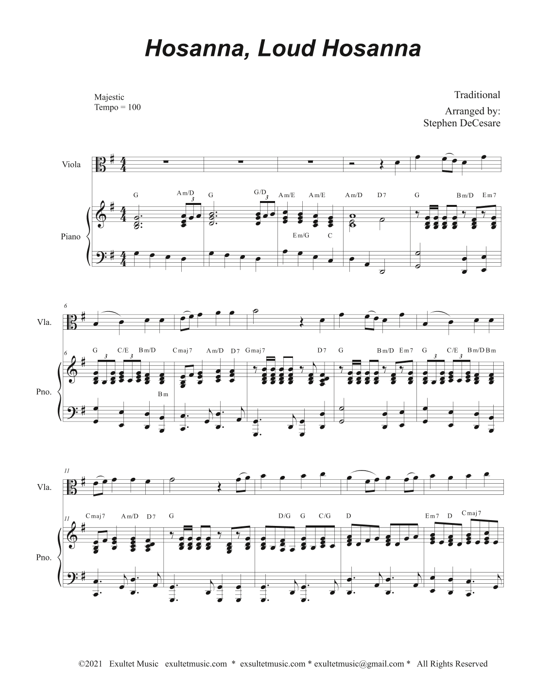 Hosanna, Loud Hosanna (Viola solo - Piano accompaniment) (arr. Stephen DeCesare)