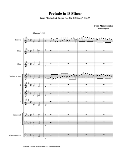 Mendelssohn - Prelude in D Minor, Op. 37 (Woodwind Choir) (arr. Richard Byrnes)