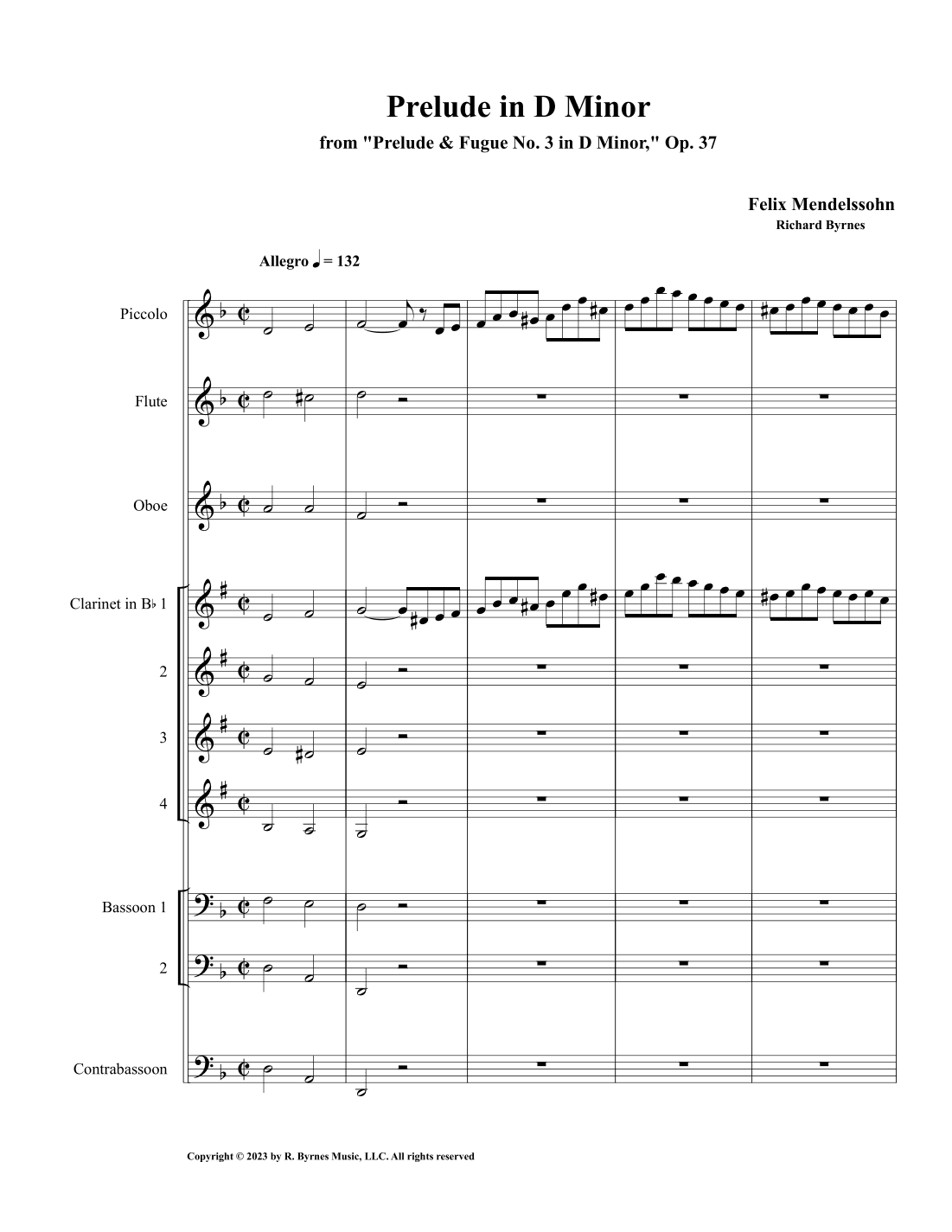 Mendelssohn - Prelude in D Minor, Op. 37 (Woodwind Choir) (arr. Richard Byrnes)