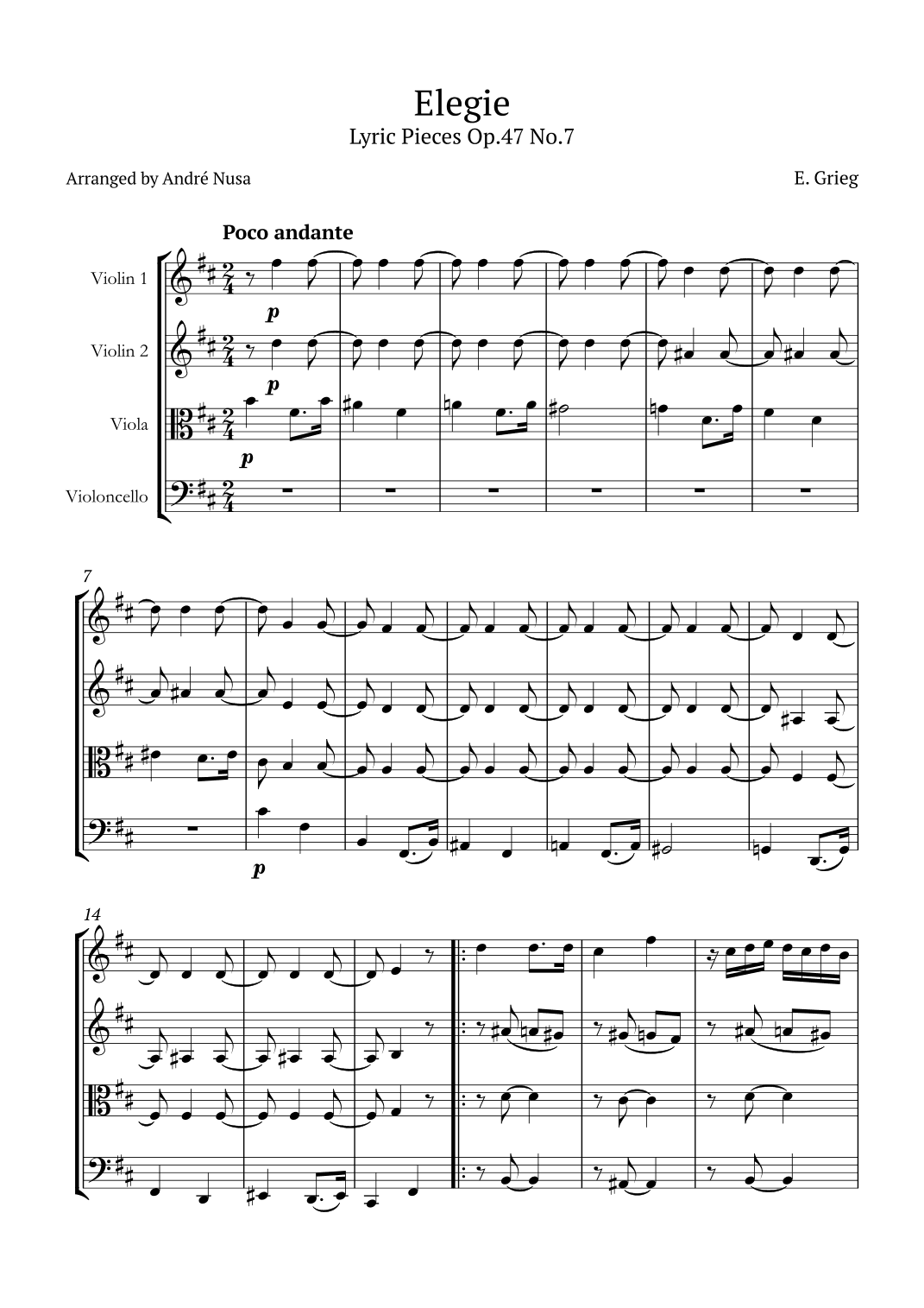 Lyric Pieces Op.47 No.7 (arr. André Nusa)