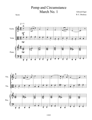 Pomp and Circumstance (Violin and Viola Duet with Piano Accompaniment) (arr. B. C. Dockery)
