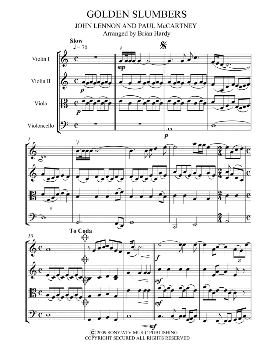 Golden Slumbers (arr. Brian Hardy, Bacchus Quartet)