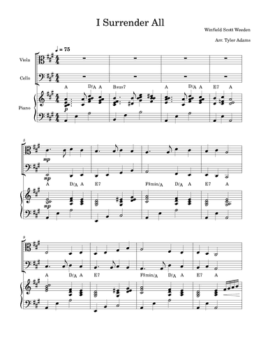 I Surrender All (Viola and Cello Duet and Piano) (arr. Tyler Adams)