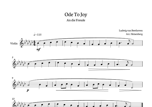 Beethoven - Ode to Joy for violin in Gb - clean version. (arr. Heisenberg)