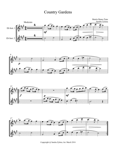 Country Gardens (treble Eb instrument duet, parts only) (arr. Sandra Zylstra)