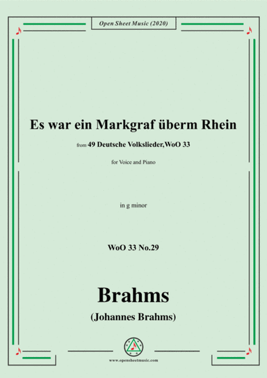 Brahms-Es war ein Markgraf überm Rhein,WoO 33 No.29,in g minor,for Voice&Pno (arr. MSM)