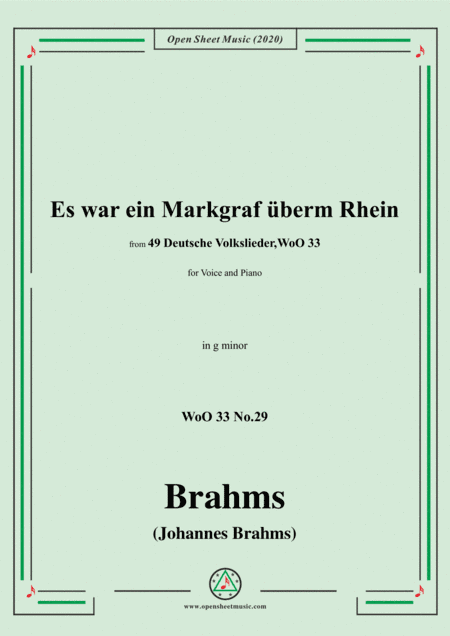 Brahms-Es war ein Markgraf überm Rhein,WoO 33 No.29,in g minor,for Voice&Pno (arr. MSM)